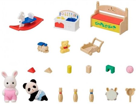 Sylvanian Families Детская игровая комната с малыши Пандой и Снежным кроликом