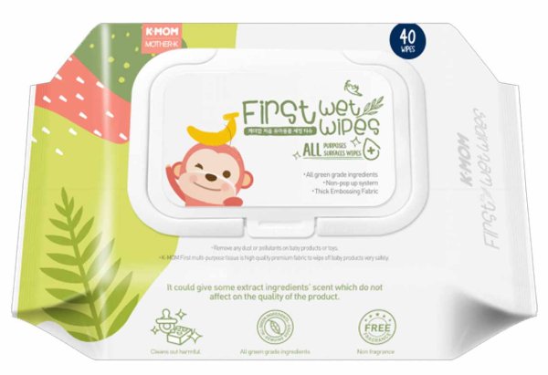 K-mom Cалфетки антибактериальные влажные First Wet Wipes, 40 листов, 0+
