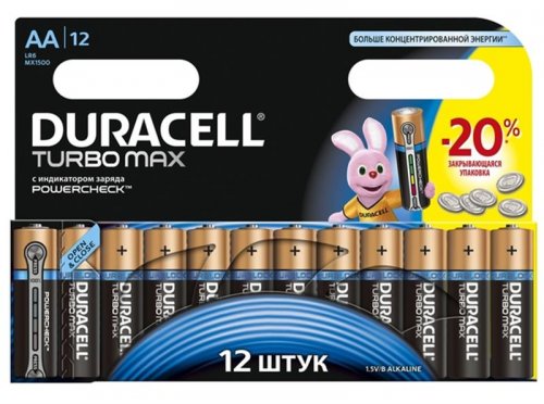 Батарейки алкалиновые DURACELL TurboMax AA 1.5V LR6 / блистер 12 шт