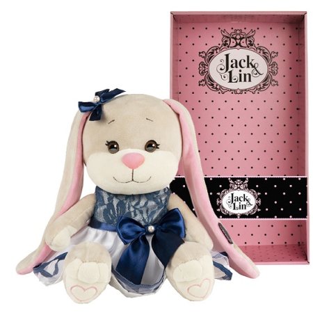 Jack&Lin Мягкая игрушка "Зайка в Сине-Белом Платье с Бантом", 25 см