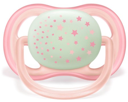 Philips avent соска-пустышка силиконовая ultra air, ночная 0–6 месяцев, 2 штуки / цвет розовый и сиреневый