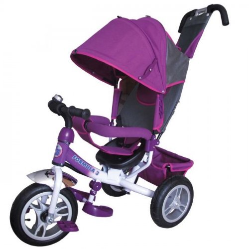 Велосипед 3-хколес.с руч. упр. цвет фиолет, тормоз, накл. спинка, коляс. крыша, сумка, надувн. кол. 