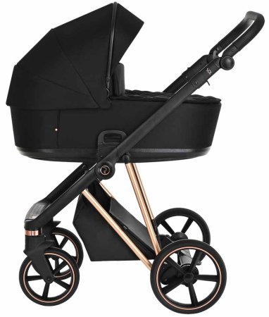 Roan Коляска 2 в 1 Sol Lux / цвет Raven (черный, рама розовое золото, ручка черная)