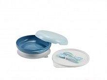 Beaba Набор посуды Тарелка + крышка, вилка + ложка Bento Box  "Ellipse" / Blue