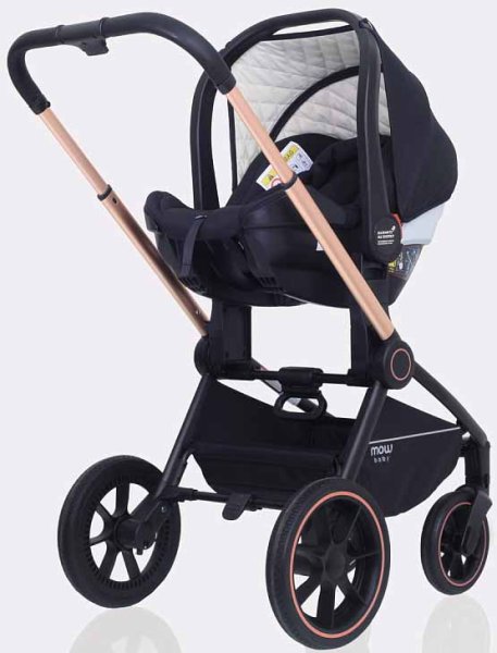 MowBaby Коляска 3 в 1 Zoom PU / цвет Gold Black (черный, золотая рама)