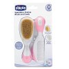 Chicco Расческа и щетка натуральная 0-12 месяцев / цвет розовый