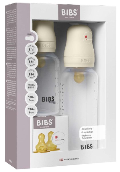 Bibs Подарочный набор бутылочек для кормления с латексной соской Ivory, 150 и 270 мл