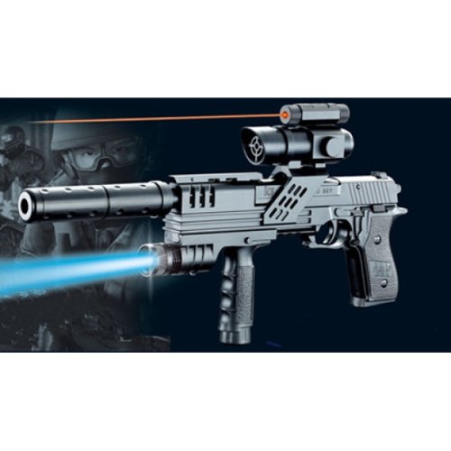 Игровой пистолет с лазерным прицелом и фонариком 297093 / цвет серый