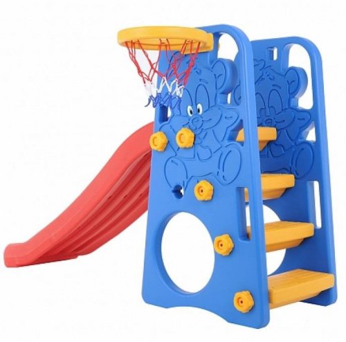 Edu Play Горка Друзья с баскетбольным кольцом (синий,красный,желтый) (160x47х104см)