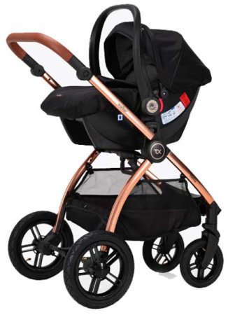 Bambini Moretti Коляска 3 в 1 Salker Lux / цвет Black (черный), рама розовое золото