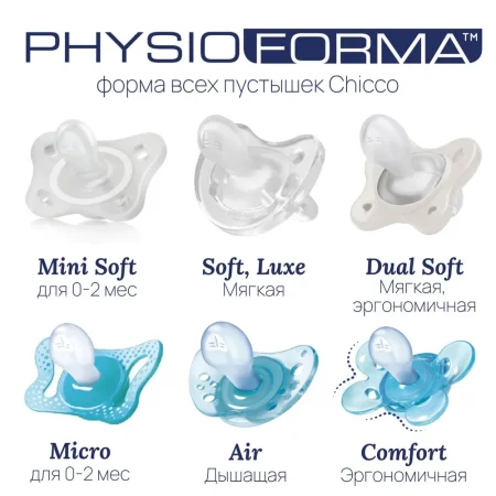 Chicco Пустышка сил. PHYSIOFORMA MINI SOFT /цвет pink, 0-2 мес, 2 шт 00073289110000