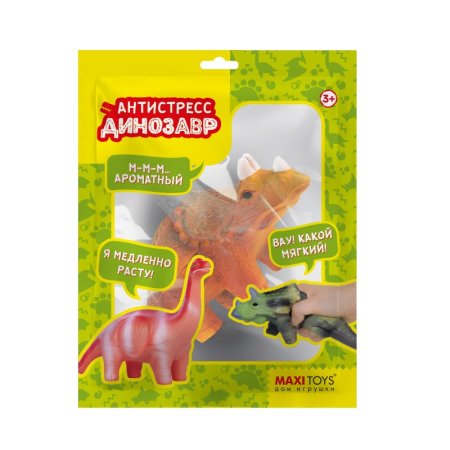 Maxitoys Игрушка-сквиш Антистресс-Динозавр Трицератопс, 14 см, в красочном пакете с окошком