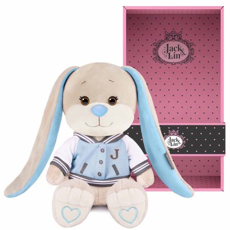 Maxitoys Мягкая игрушка Jack&Lin, Зайчик Жак в голубом бомбере, 20 см