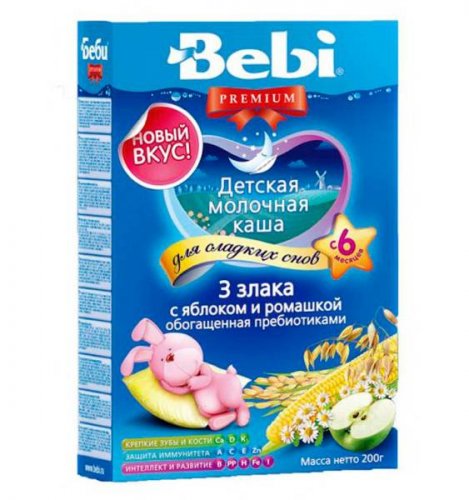 Беби Каша Premium Для сладких снов 3 злака Яблоко + Ромашка с Молоком и Пребиотиками с 6 мес