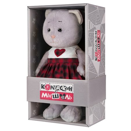 Колбаскин&Мышель Мягкая игрушка Мышель в клетчатой юбке, 25 см, в коробке