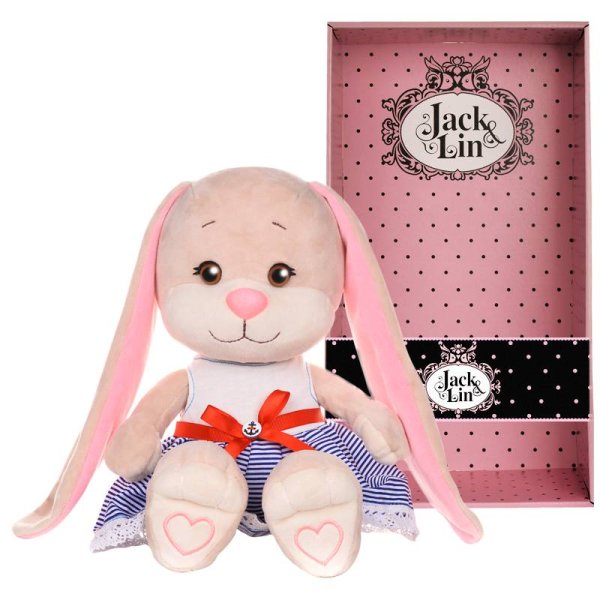 Jack&Lin Зайка в Сине-Белом Платье с Красным Поясом, 25 см, в Коробке