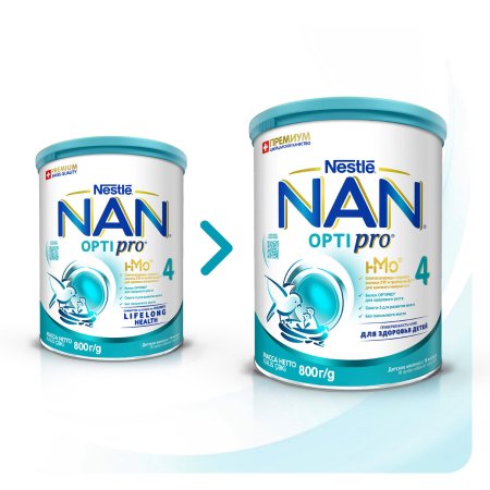 Молочко детское NAN 4 OPTIPRO для роста, иммунитета и развития мозга, с 18мес, 800г
