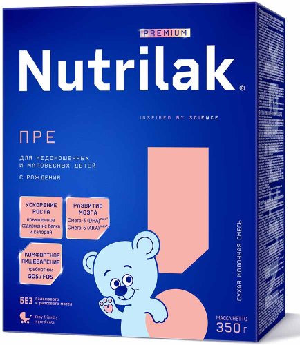 Nutrilak Молочная смесь ПРЕ для недоношенных и маловесных детей, с рождения, 350 г