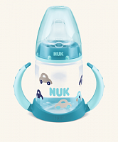 NUK First Choice Обучающая бутылочка  с насадкой для питья из силикона и ручками, 150 мл На машине