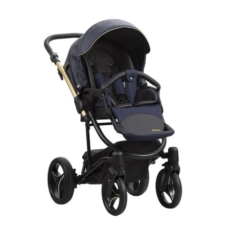 Bebetto Детская коляска 2 в 1 Torino Si / цвет синий (экокожа+ткань) / SI03 gold / рама золотая