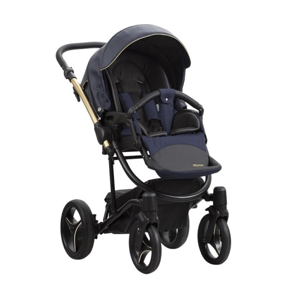 Bebetto Детская коляска 2 в 1 Torino Si / цвет синий (экокожа+ткань) / SI03 gold / рама золотая