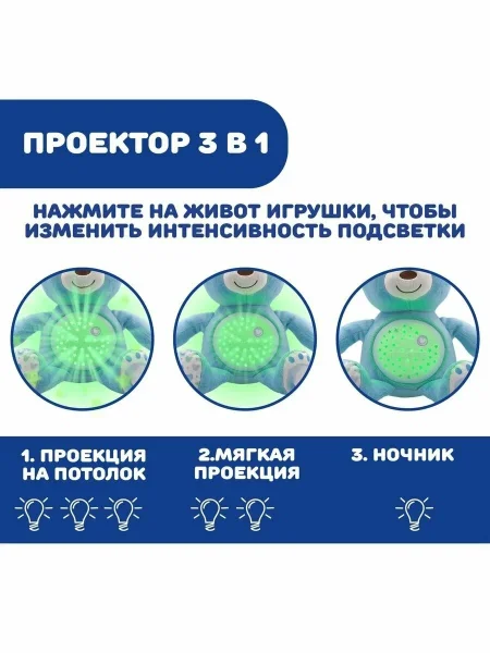 Мишка мягкий музыкальный, голубой