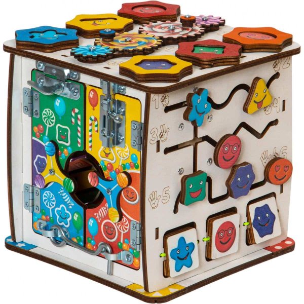 Evotoys Бизиборд развивающий кубик "Смайлики на дне рождения"