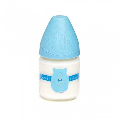 Suavinex Бутылка синий мишка 0+ 120мл "Meaningful Life" с круглой с силиконовой соской