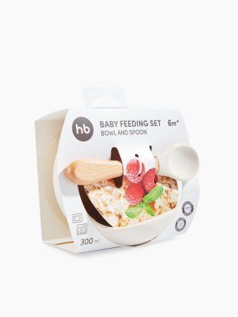 Happy baby Набор посуды для детей: миска на присоске и ложка 15064 / цвет milky