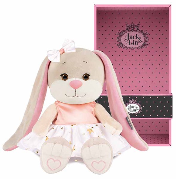 Maxitoys Мягкая игрушка Jack&Lin, Зайка Лин в платье со звёздочками, 20 см