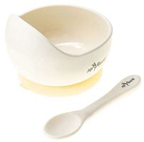 Miyoumi Силиконовая тарелка на присоске + ложка / цвет Ivory (айвори)					