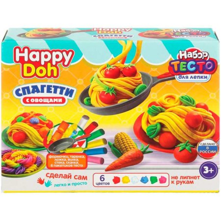 Набор для лепки с формочками спагетти, 24 см HAPPY DOH в кор.8шт 398686