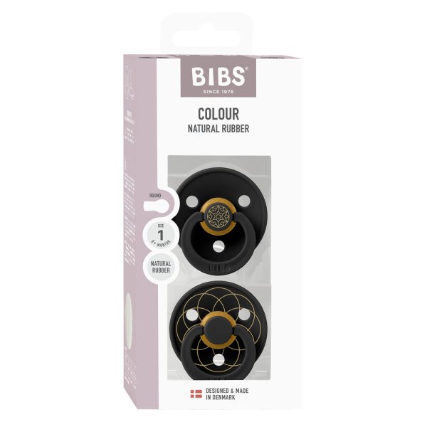 Набор пустышек латексных BIBS Studio Colour - Layl - Black/Gold, 0+ месяцев.