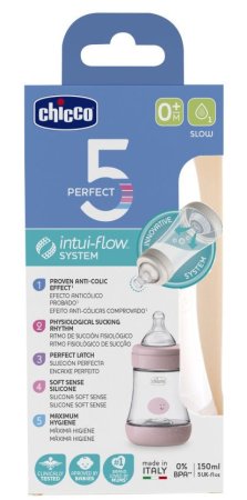 Chicco Бутылочка Perfect 5 Girl, медленный поток, 0+, 150 мл / цвет розовый