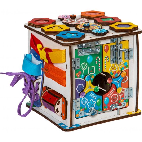 Evotoys Бизиборд развивающий кубик "Смайлики на дне рождения"