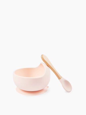 Happy baby Набор посуды для детей: миска на присоске и ложка 15064 / цвет light pink