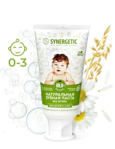 Synergetic Детская зубная паста липа и ромашка от 0 до 3 лет, 50 г / цвет белый, зеленый