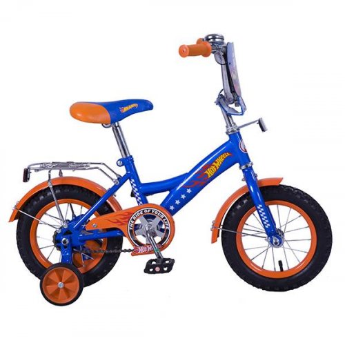 Велосипед детский 14"  Hot Wheels GW-ТИП / страховочные колеса / звонок / синий + оранжевый