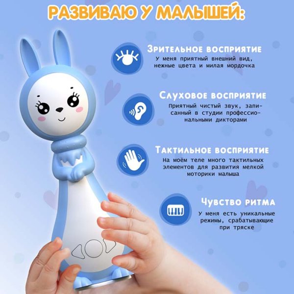 BertToys Музыкальная интерактивная игрушка «Зайчик Грызушка» / цвет синий
