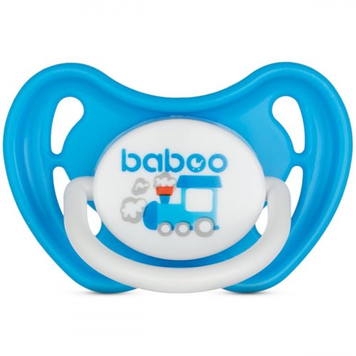 Baboo Соска-пустышка латексная круглая Transport с защитным колпачком, 0 мес+ / цвет голубой