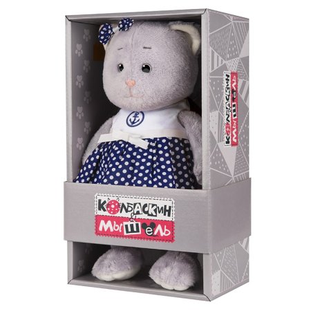 Колбаскин&Мышель Мягкая игрушка Мышель в синей юбке в белый горошек, 25 см, в коробке