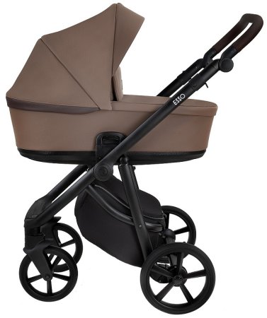 ROAN Коляска 2 в1 Esso короб + прогулка leather/Camel/Black/руч.Тем.коричневый(2 места) 