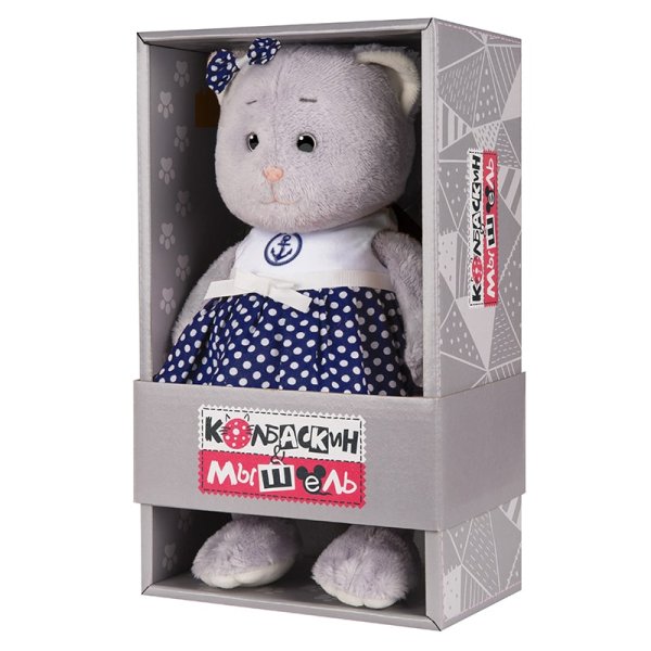 Колбаскин&Мышель Мягкая игрушка Мышель в синей юбке в белый горошек, 25 см, в коробке