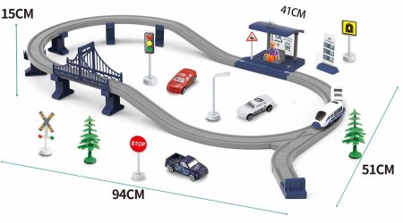 Hape Железная дорога "Мой город", 63 предмета, со светом и звуком