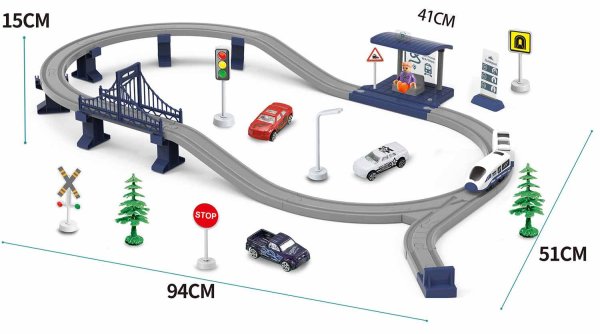 Hape Железная дорога "Мой город", 63 предмета, со светом и звуком