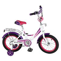 Велосипед детский 14" Mustang A-ТИП / страховочные колеса / звонок / белый + фиолетовый					