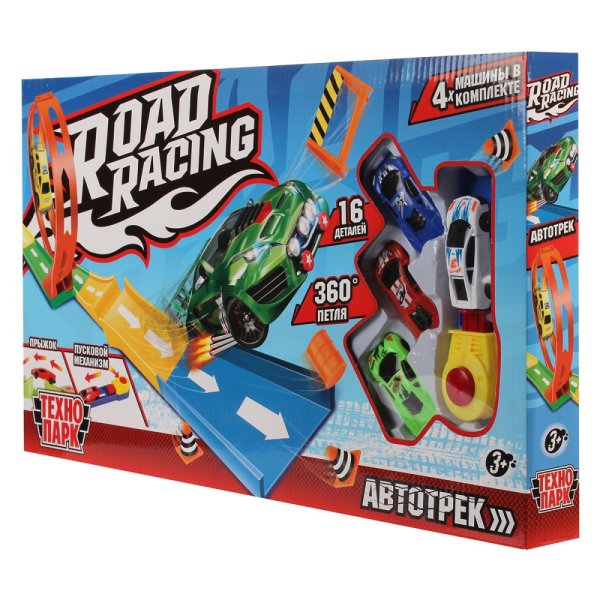 Игрушка пластик ROAD RACING автотрек 4 машинки, 1 петля, кор. Технопарк в кор.2*24шт