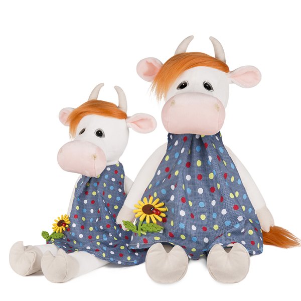Maxitoys Мягкая Игрушка Luxury, Коровка Глаша в Платье с Цветочком, 28 см / цвет белый, синий