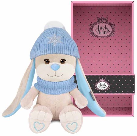 Maxitoys Мягкая игрушка Jack&Lin, Зайчик Жак в голубом шарфе и шапочке со снежинкой, 20 см