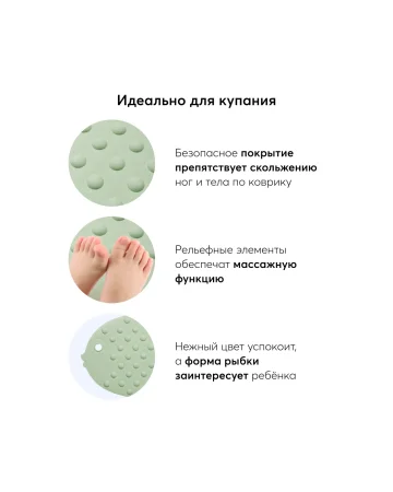 *(н/м)34011, Коврик для купания "FISH"  (sage (шалфей))